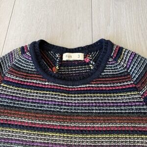 Folk Clothing Ribbed Knit Sweater Size 3 Multicolor Striped Wool Blend Raglan